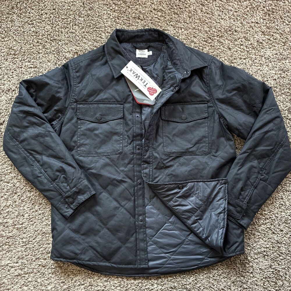 NWT Flint And Tinder Waxed Shirt Jacket, Men Medium, Gray, Quilted MSRP $248
